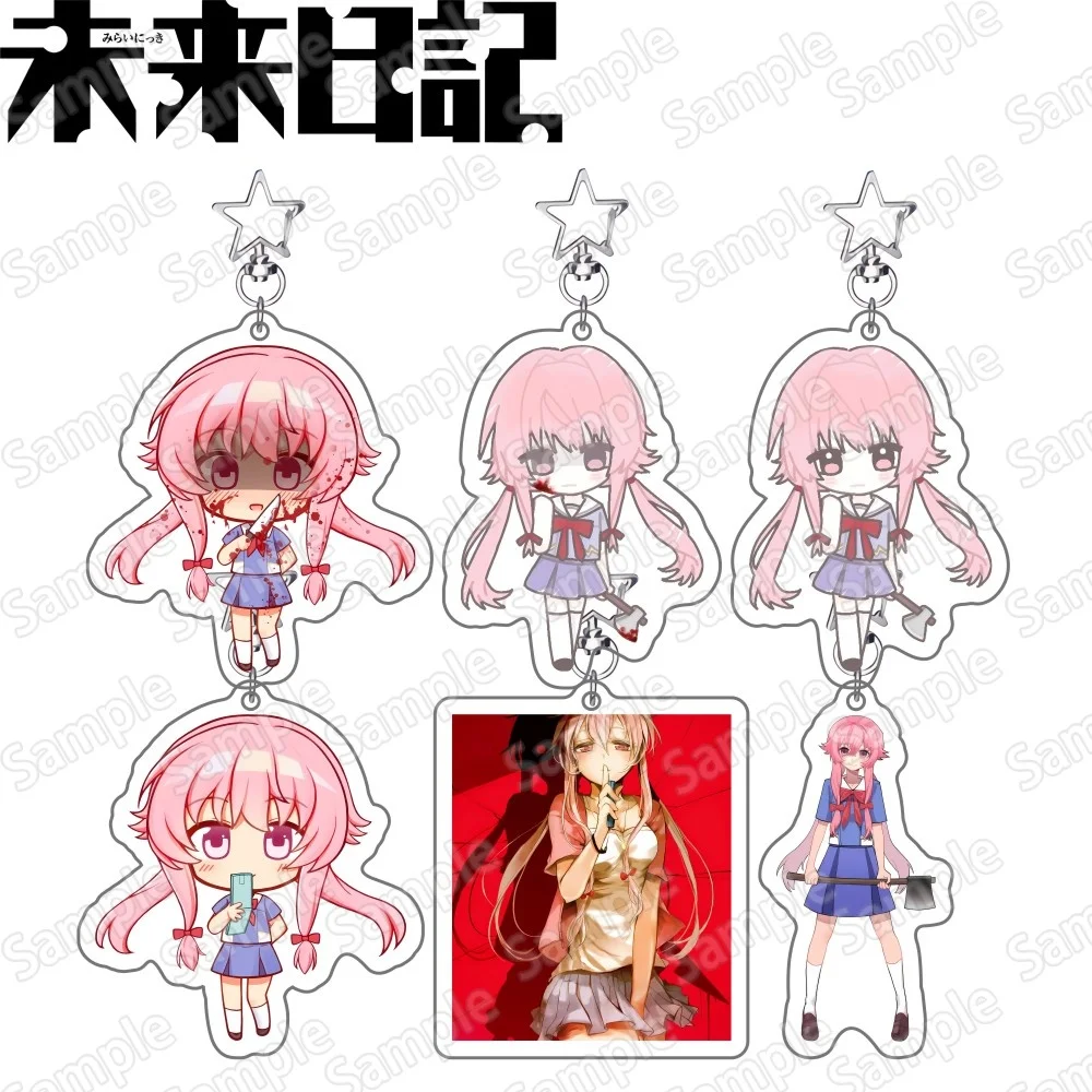 Anime Future Diary New 6cm Acrylic Stand Keychain, HD Double‑Sided Printing, Character Yuno Gasai, Desktop Decoration Collectibl