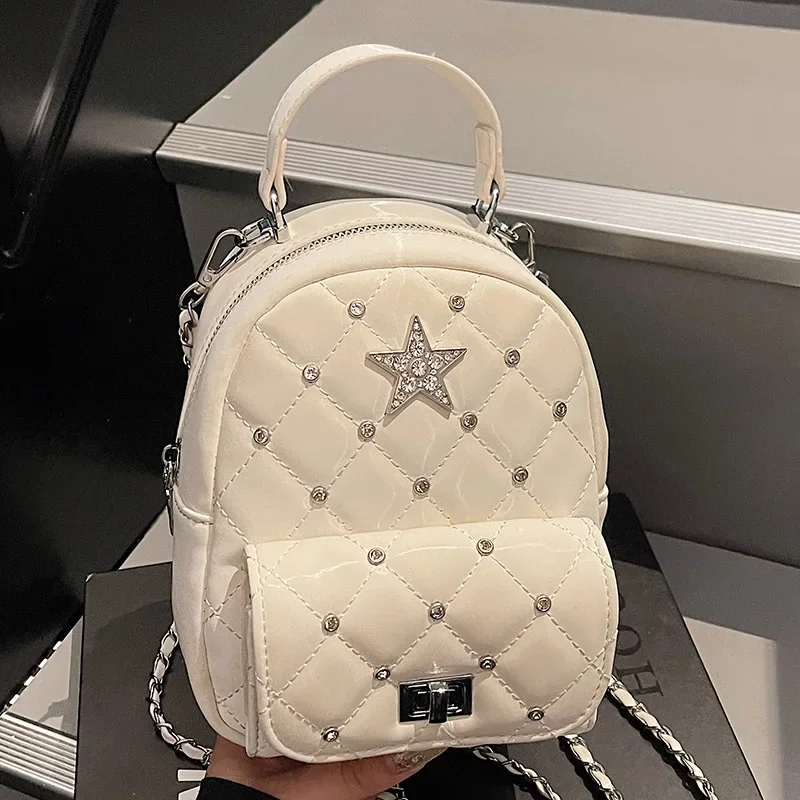 

2025 Stylish Women's Backpack - Diamond Quilted Chain Strap Daypack - Trendy Travel Rucksack for Girls Outing
