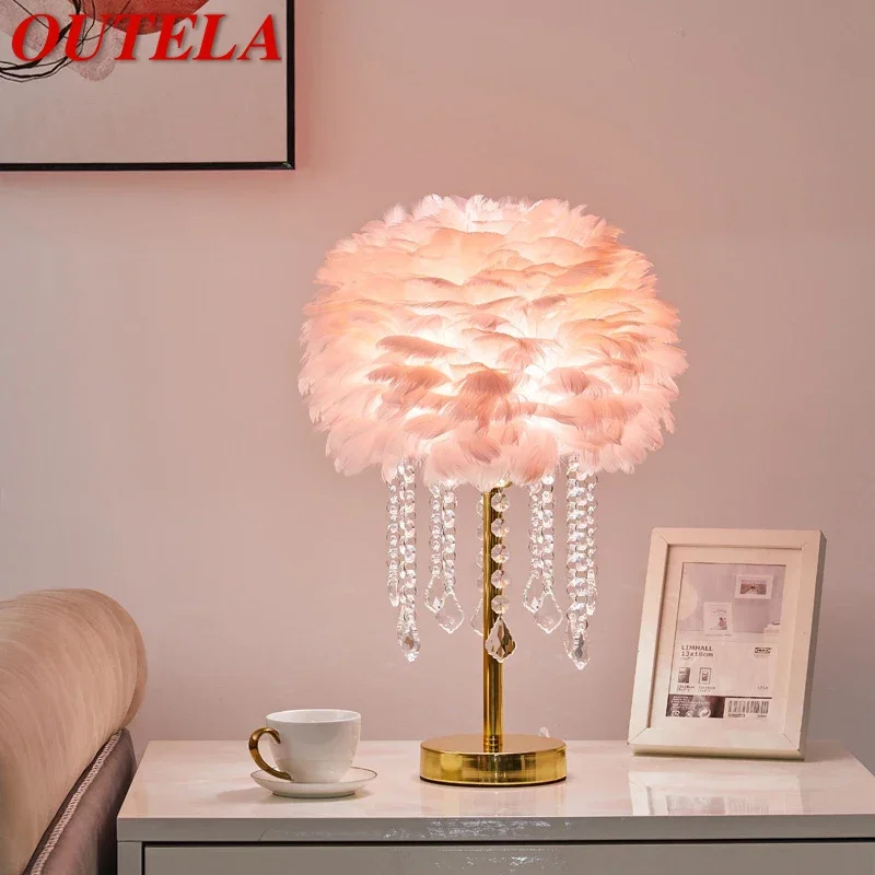 

OUTELA Feather Table Lamp Nordic Modern Living Room Bedroom Hotels HomestaysCreative LED Decoration Desk Light