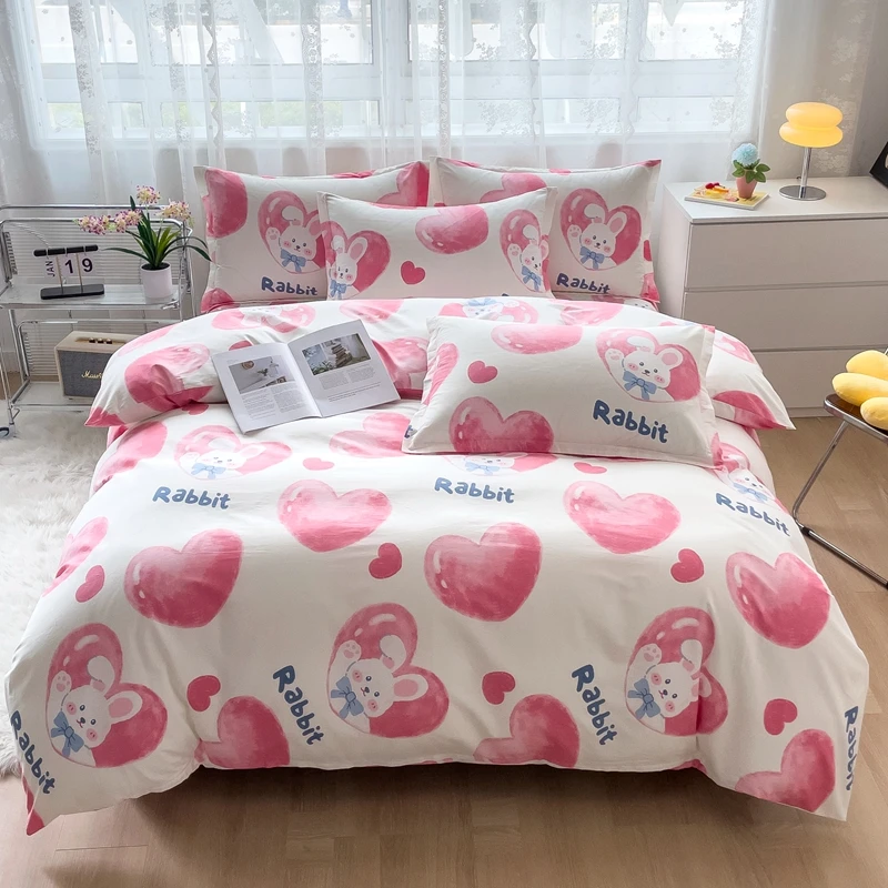 Cartoon Rabbit Red Love Heart Duvet Cover Set Queen Size Home Hotel Decorative Soft 100% Cotton Bedding Sets Comforter Cover Set