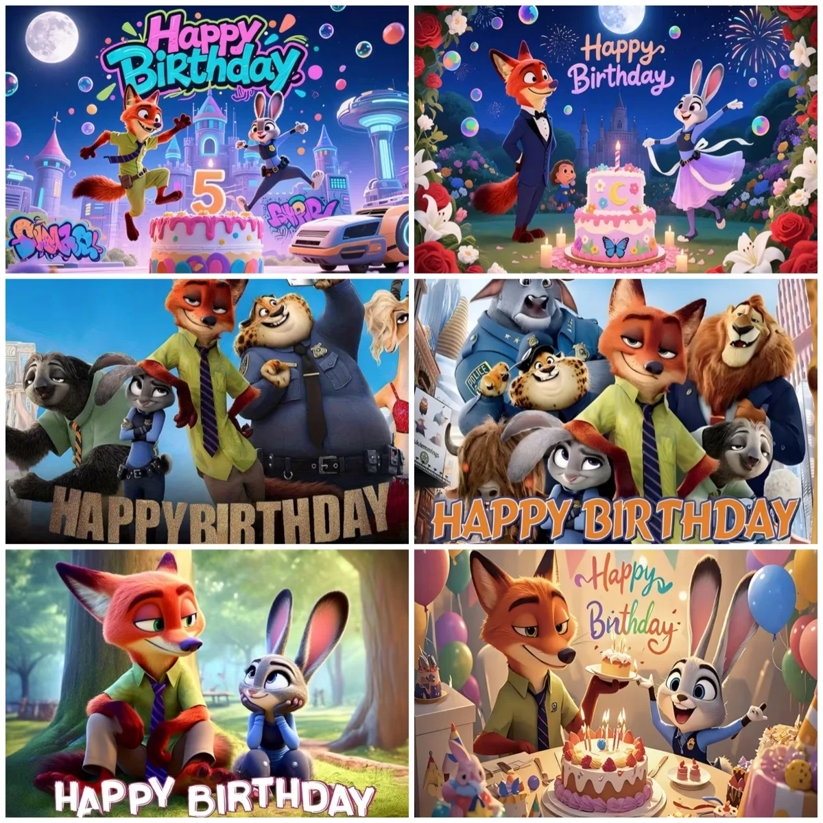 

Disney Zootopia Judy Nick Cartoon Birthday Party Decoration Background Kid Gifts Baby Shower Backdrop Supplies Photography Props