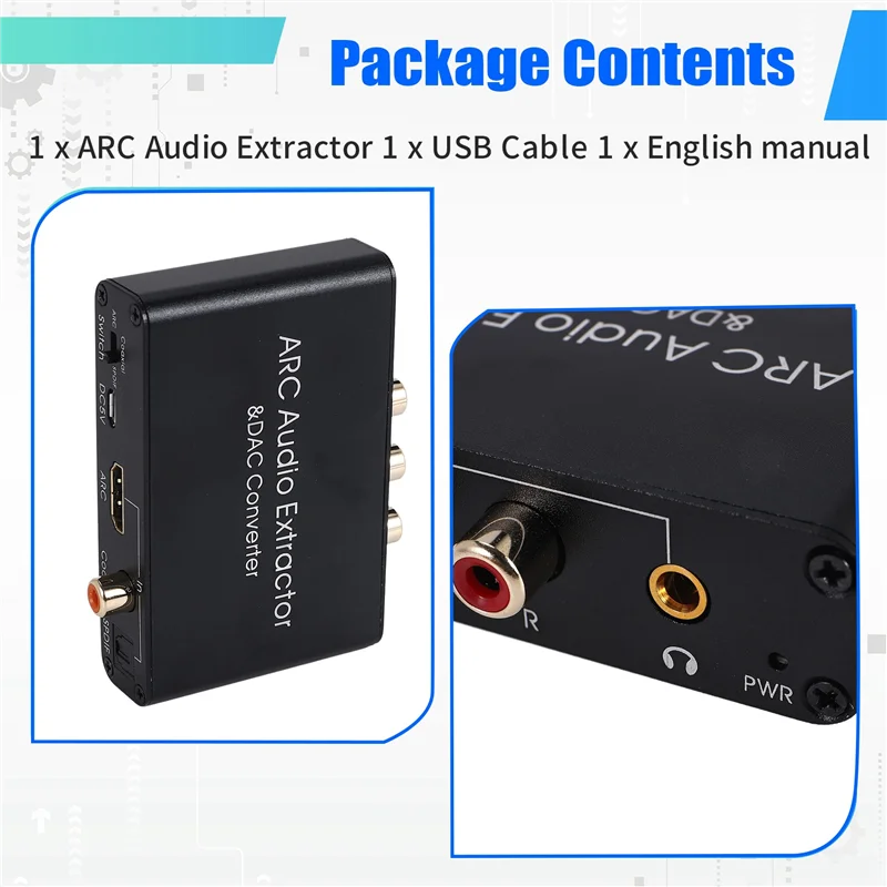 AC56-DAC Audio Converter ARC Audio Extractor -Compatible Optical SPDIF Coaxial To Analog 3.5Mm Digital To Analog