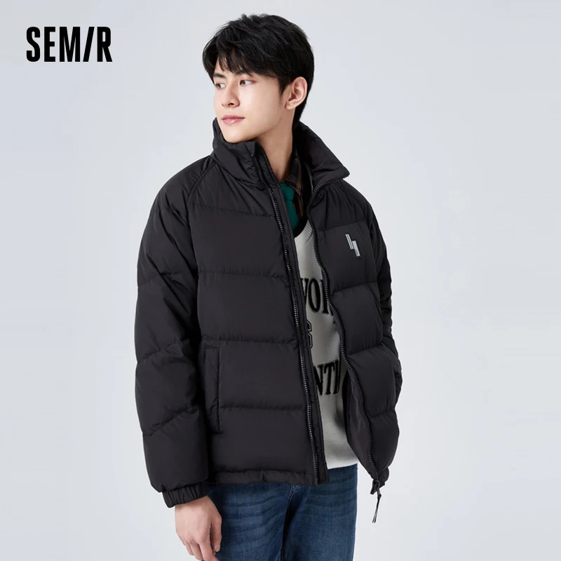 Semir Down Jacket Men Winter Simple Solid Color Exquisite Warm Comfortable Cotton Soft Casual Loose Stand-Up Collar Jacket