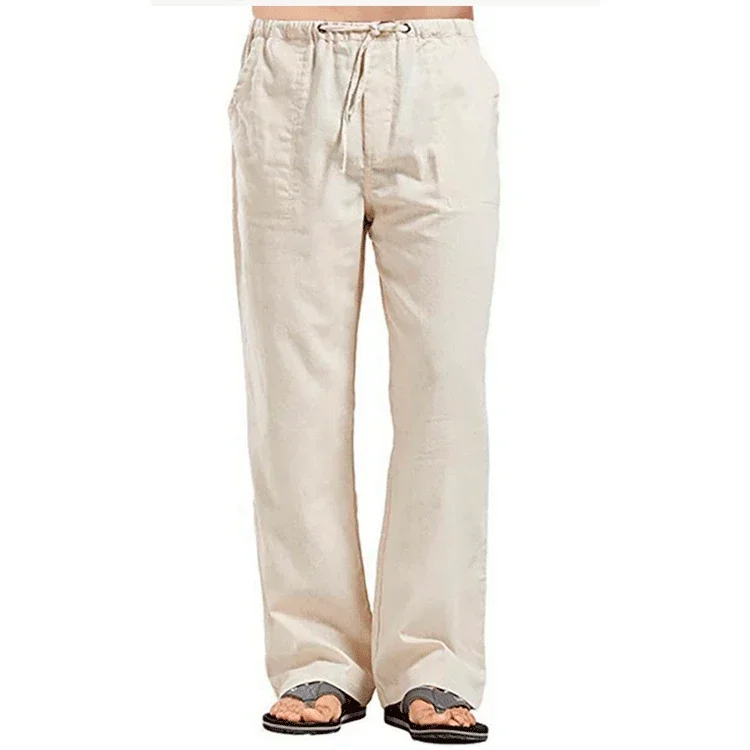Heren Katoenen Linnen Broek Zomer Effen Kleur Ademende Linnen Broek Mannelijke Casual Elastische Taille Fitness Broek