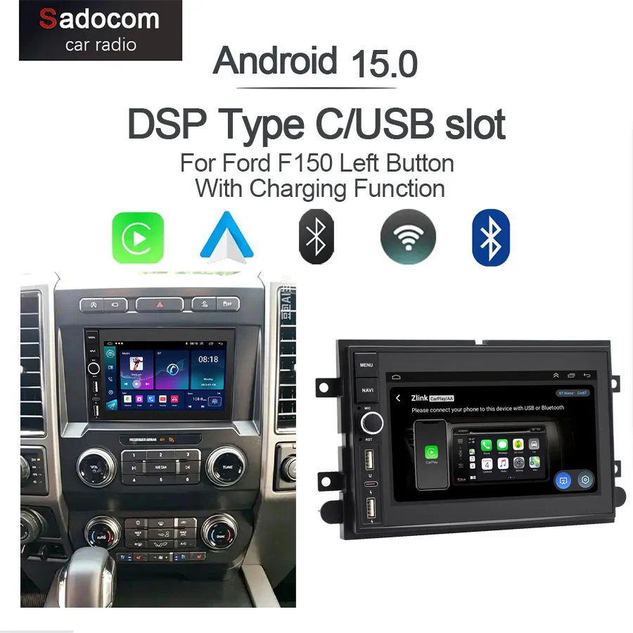 7“Android Car Radio For Ford F150 Left Button With Charging Function CarPlay Android Auto GPS Nav Bluetooth Steering Control
