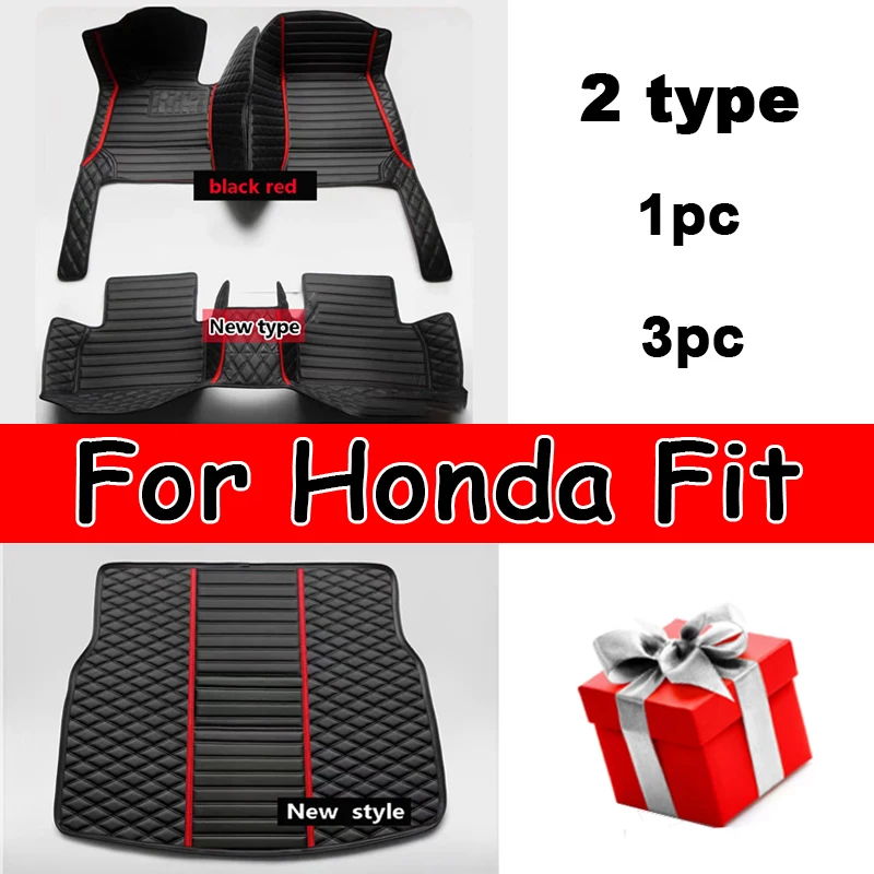 

Car Floor Mats For Honda Fit Jazz GK3 4 5 6 7 2014~2020 Carpet Mat Luxury Leather Rug Interior Parts Car Accessories GH7 GP5 6