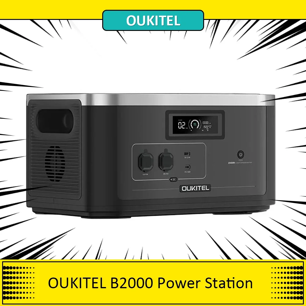 OUKITEL B2000 Power Station 2048Wh LiFePO4 Battery Pack 2 Expansion Port ,200W  Solar Charger, Suitable for Home ,Outdoor Travel