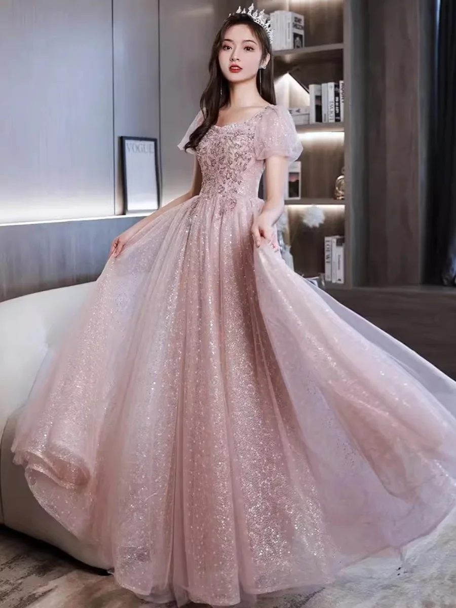 Robe de soirée rose amincissante, taille haute, jupe trapèze longue pour 8e anniversaire, mariage, fiançailles, 8 bal