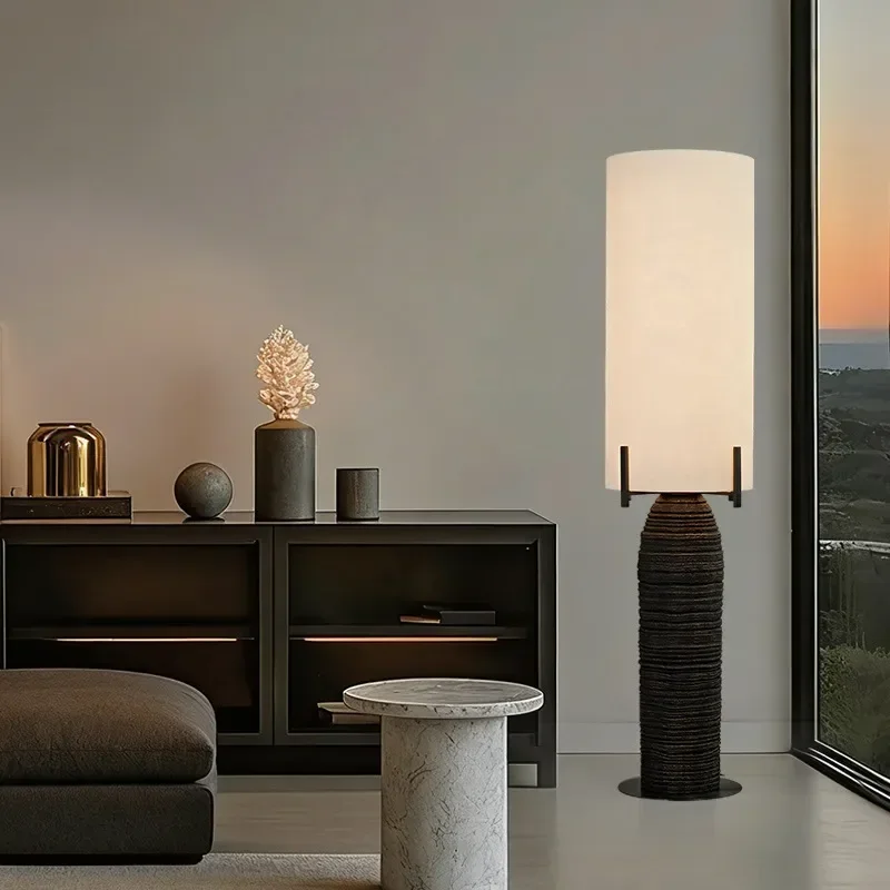 Wabi Sand Wind Imitation Marble Floor Lamp American Retro Living Room Bedroom Bedside Decorative Light