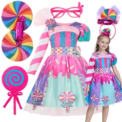 Toddler Girls Sweet Candy Theme Fancy Dress Up with Accessories Lollipop Princess Costume for Halloween Carnival Birthday