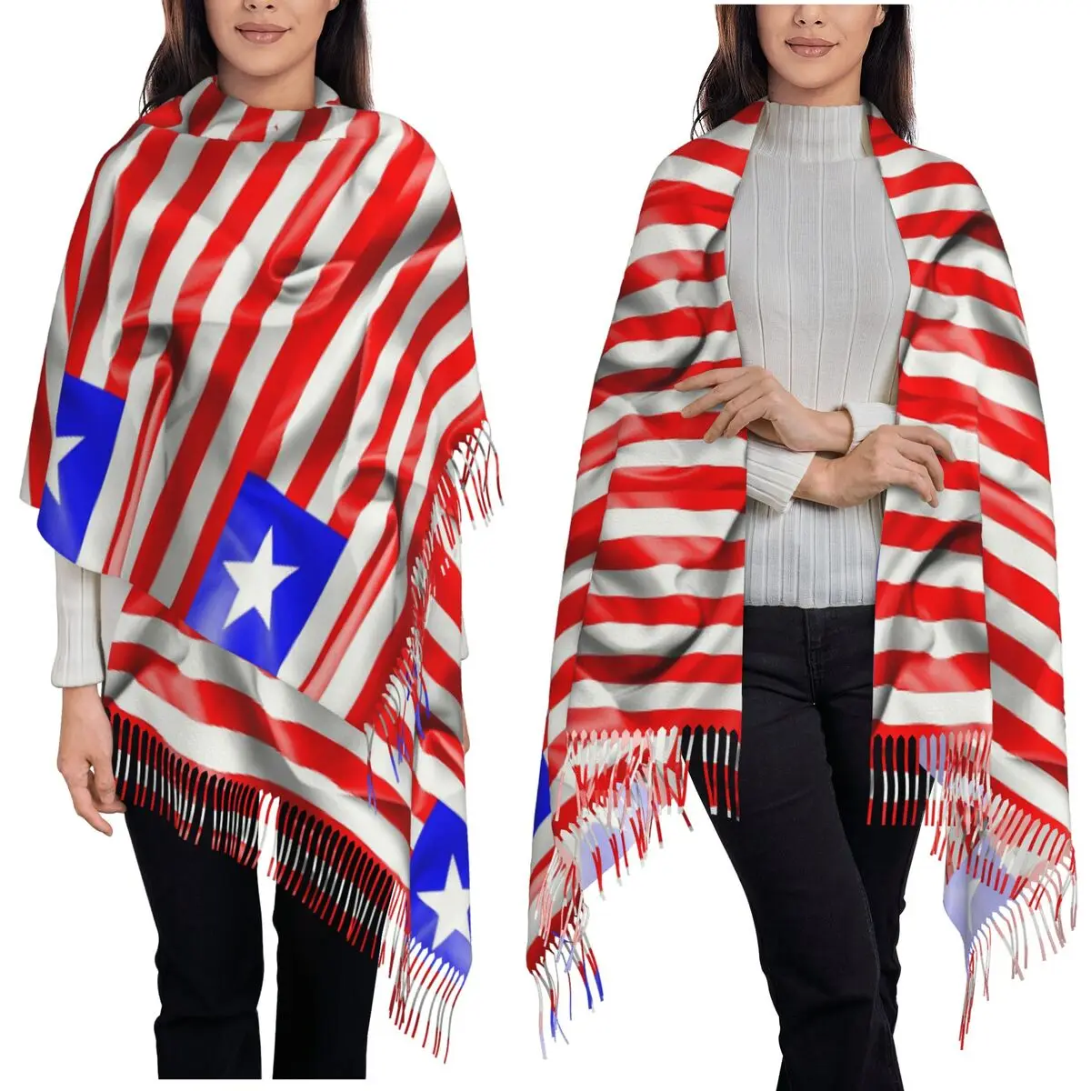 Bufanda con bandera de Liberia, bufandas con borlas para mujer, chales y chales suaves y cálidos, chal largo para otoño e invierno