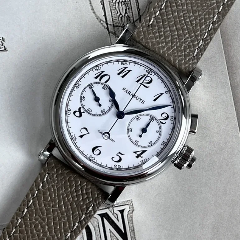 

FARASUTE Men Chronograph Watch 40mm Aviator Manual Winding Mechanical Wristwatch Sapphire Mirror ST1900 Enamel Dial
