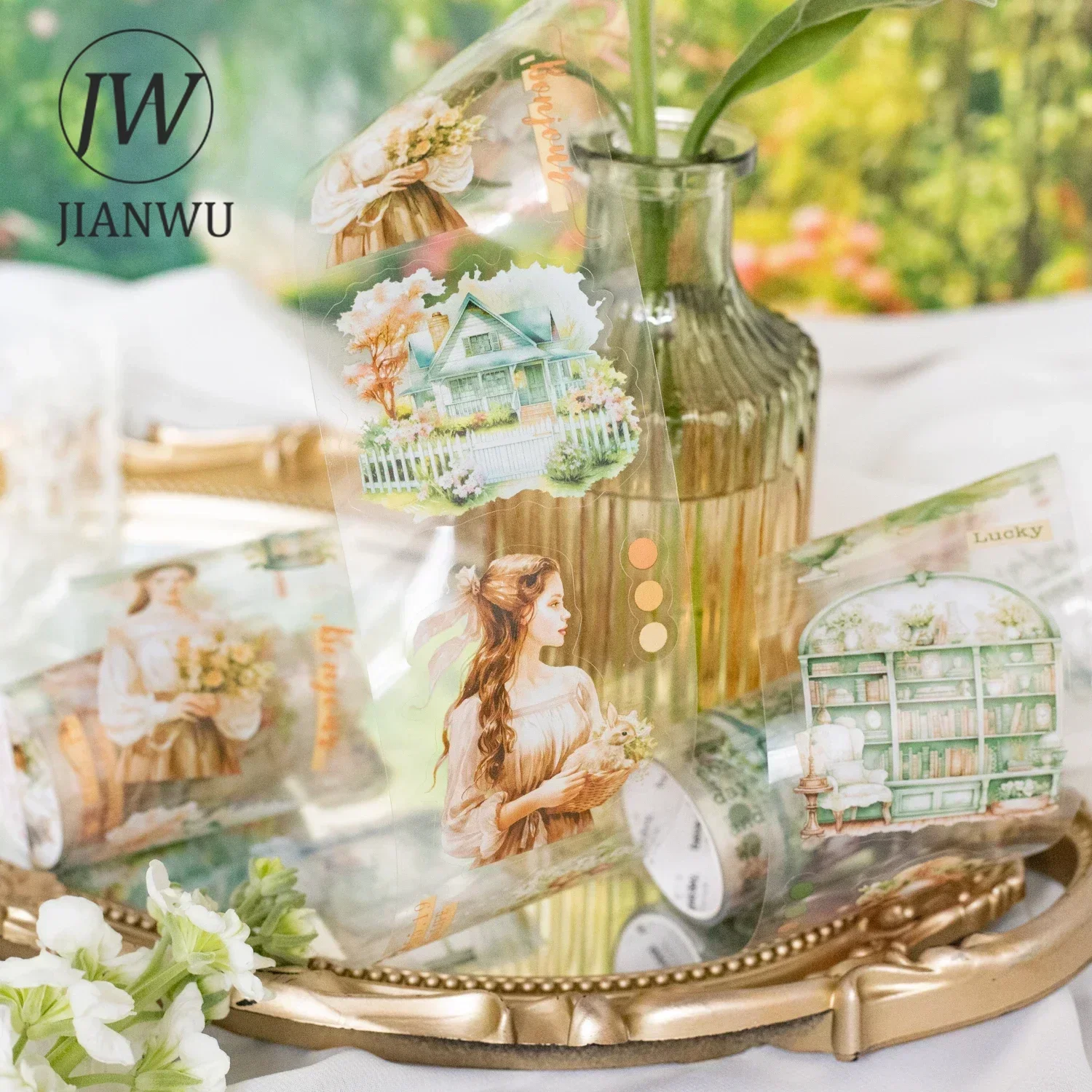 JIANWU 60mm*200cm Dream Back To Victoria Series Vintage Character Flower  Material Collage PET Tape Creative Journal Stationery