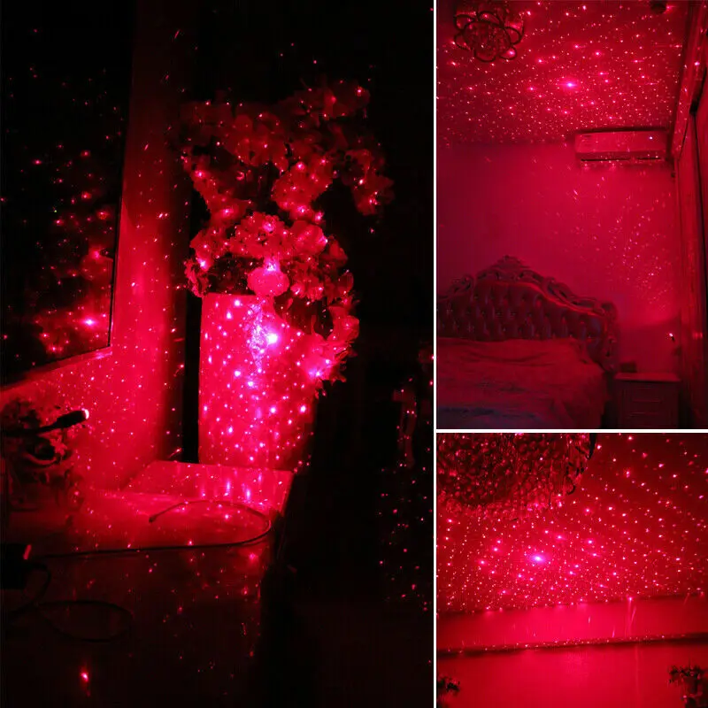 Romantic LED Starry Sky Night Light 5V 1A USB Plug Red Galaxy Star Projector Lamp for Car Roof Room Ceiling Decor