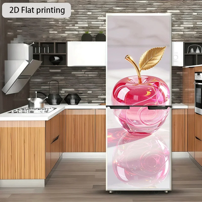 of 2D Flat Printed Refrigerator Sticker, Measuring, Featuring a Theme Design of Glassy Golden Leaf Apples. This Self-Adhesive