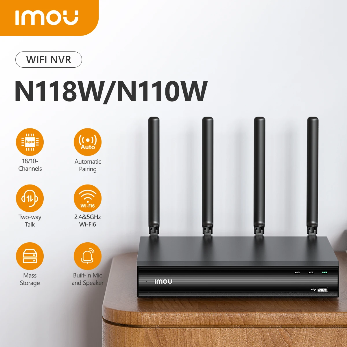 IMOU 10/18CH Wi-Fi Network Security System Wireless NVR 2.4&5Ghz Wifi Resolution Strong Metal Shell Conforms to ONVIF Standards