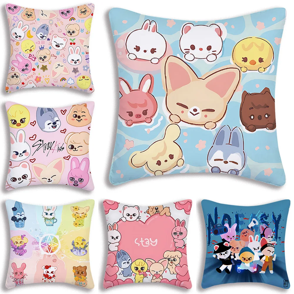 Pillow S-Skzoo-o k-Kpops Covers Cartoon Sofa Decorative Home Double-sided Printing Stray Kids Short Plush Cute Cushion Cover