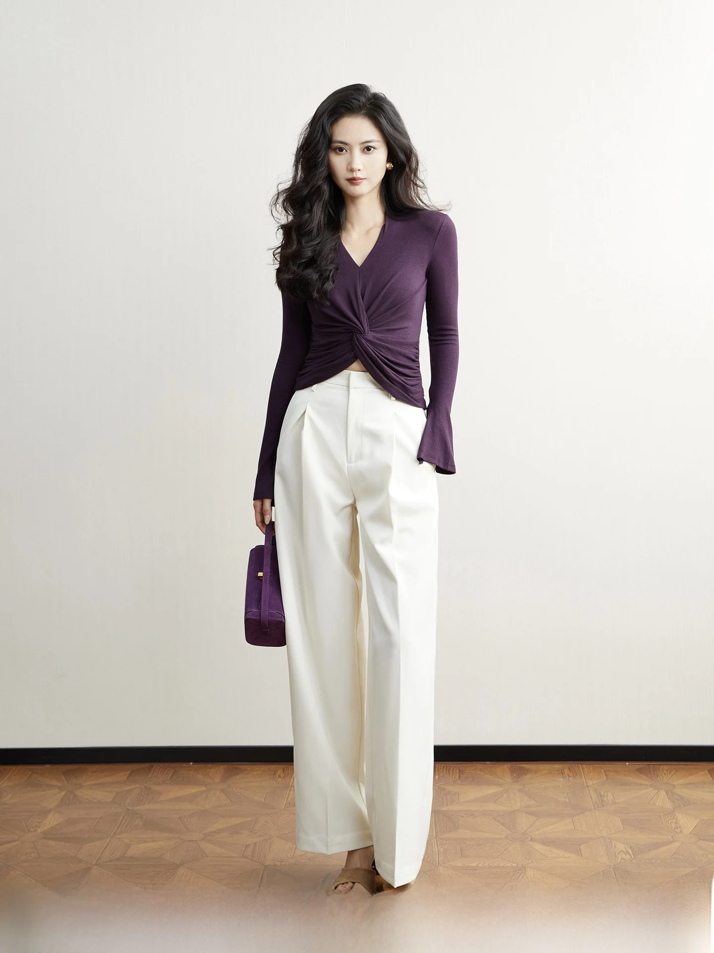 

Женские офисные брюки Taiyang с высокой талией, прямые, повседневные, цвета хаки, для весеннего гардероба, модные, широкие штанины