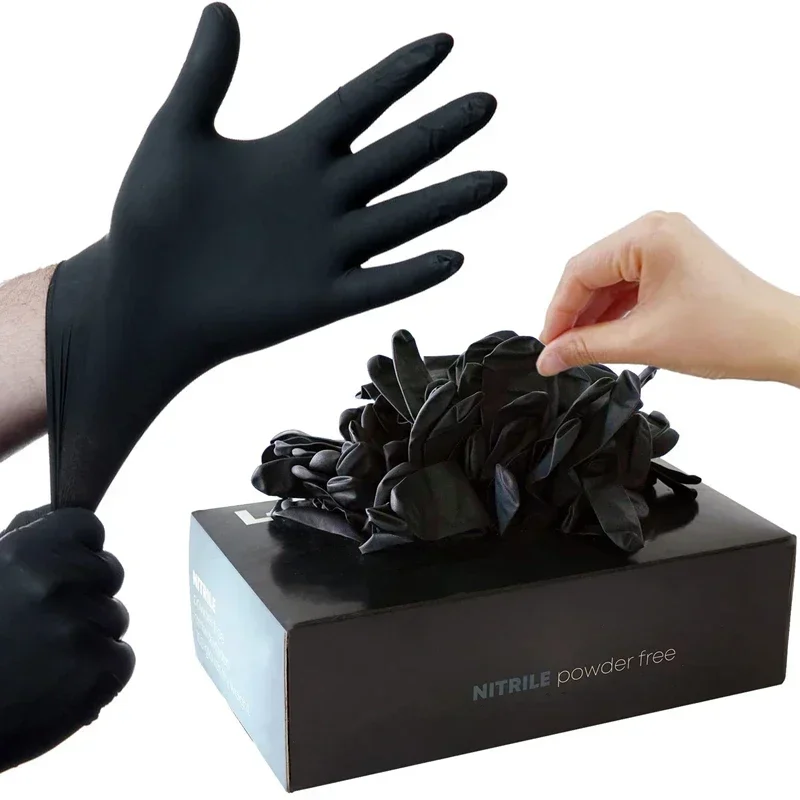 10/20/50/100 Stück schwarze Nitril-Einweghandschuhe für die Arbeit, latexfrei, Heimreinigungshandschuh, strukturierter Mechaniker, Tattoo, Haarfärbemittel, Schönheit – Detail 1