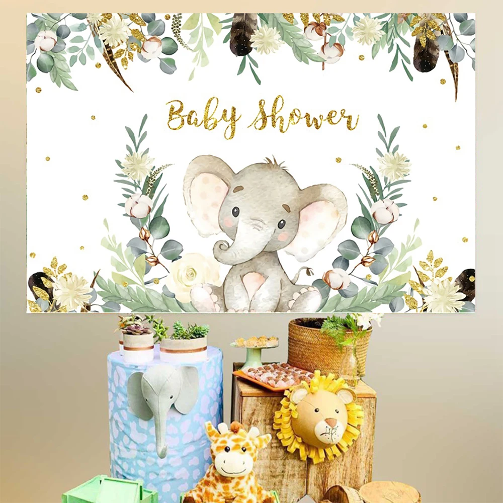 Cartoon Elephant Flower Background Children Baby Birthday Party Baby Shower Decoration Supplies Banner Newborn Photo Shoot Props