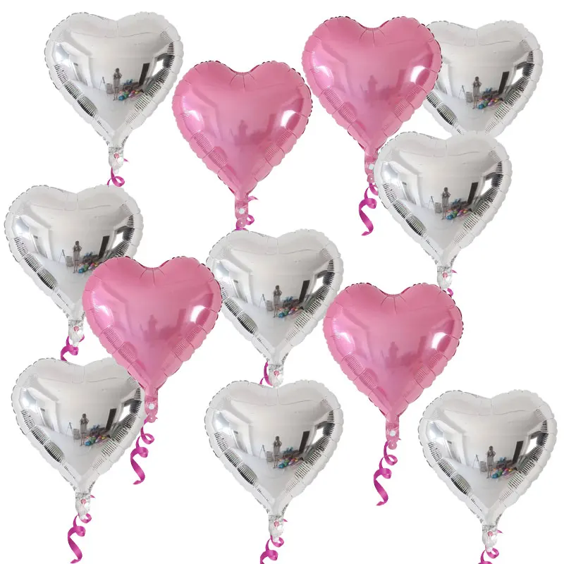 12 Pcs 18 Inch Pink Silver Aluminum Foil Peach Heart Balloons Happy Birthday Party Valentine's Day Wedding Decor Anniversary