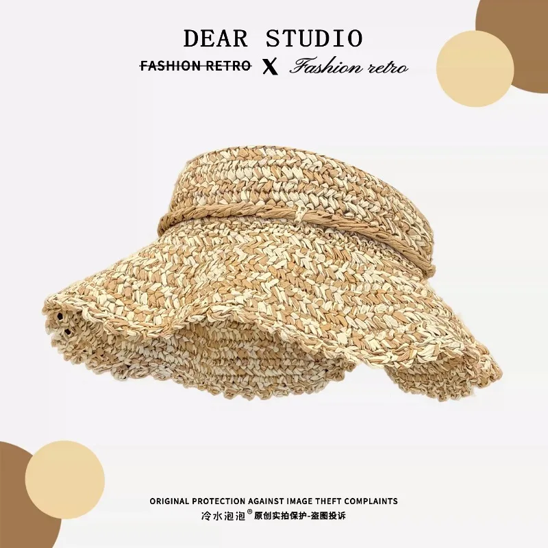 Niche Mixed Color Straw Crocheted Empty Hats for Women Summer Beach Holiday Sun Protection Versatile Design Hand-woven Sun Hat