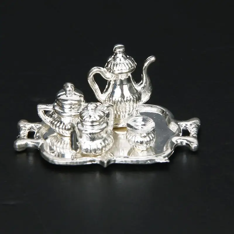 1/12 인형의 집 미니어처 금속 식기 컵 트레이 실버 포함