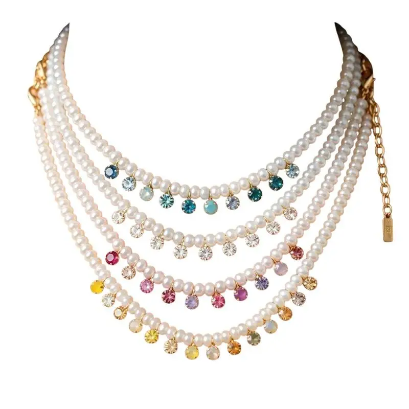 Böhmischer Stil Naturstein Perlen-Halskette mit Farbverlauf, Damenmode-Halskette, Perlen-Zirkon-Halskette, Schmuck-Accessoires – Detail 5