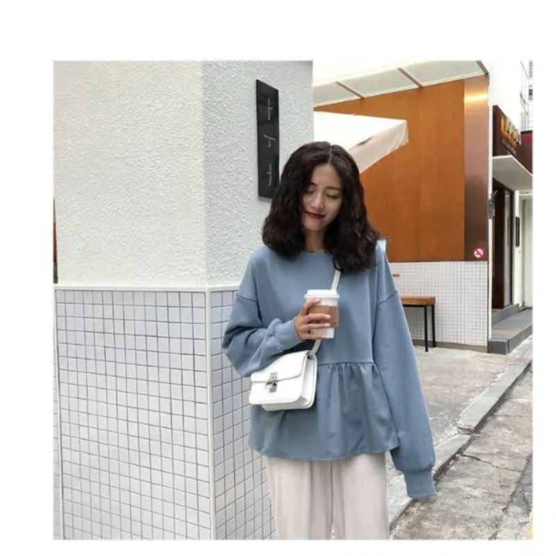 New Korean Thin Loose Hoodies Spring Autumn O-neck Long Sleeve Solid All-match Trend Pullovers Top Casual Fashion Women Clothing