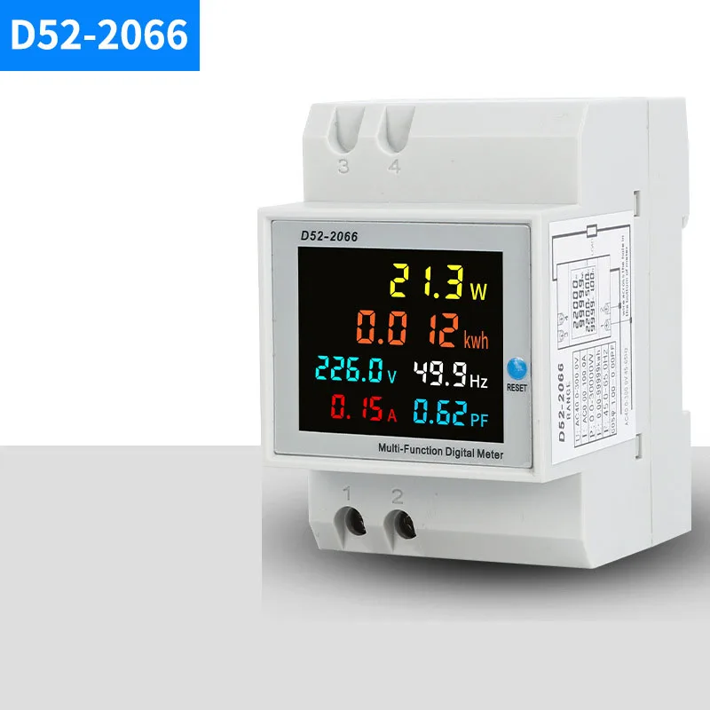 

6IN1 Din Rail AC Monitor Voltage Current Power Factor Active KWH Electric Energy Frequency Meter Volt Amp 110V 220V 380V 100A