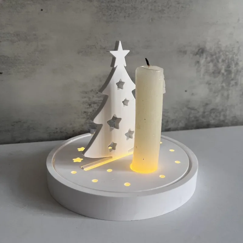 Round Star Storage Box Silicone Mold Candlestick Holder Festive Atmosphere Decorative Lamp Gypsum Mold Candle Tray Resin Mould