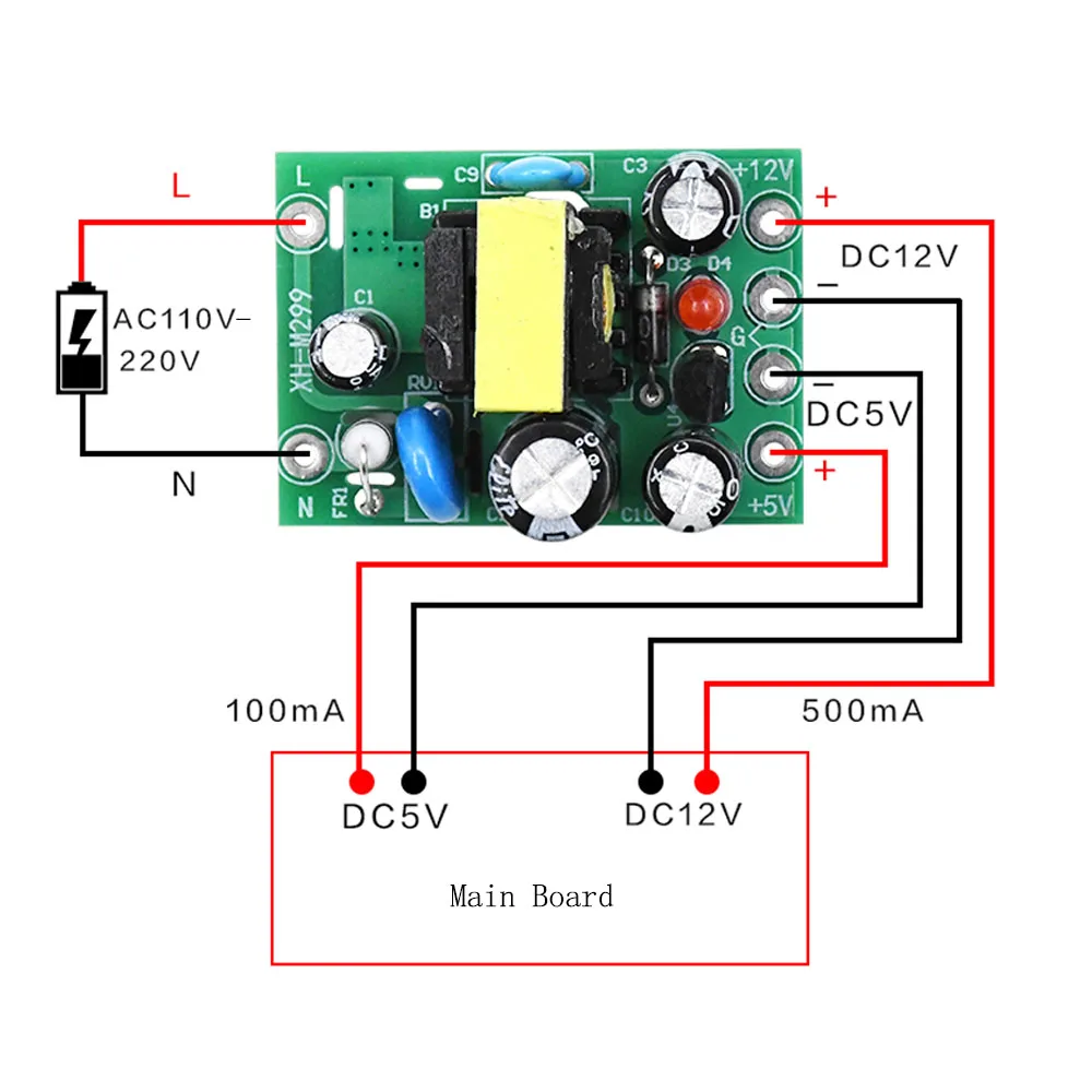 AC-DC Switching Power Supply Module AC 110-220V Input 5V/12V Output 100mA/500mA Dual Output Isolation Power Supply Board