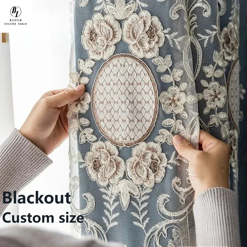 

Blackout Luxury Custom Size Curtain for Living Room Bedroom Modern Gauze European Embroidery Embroidered Tulle Romantic Decor