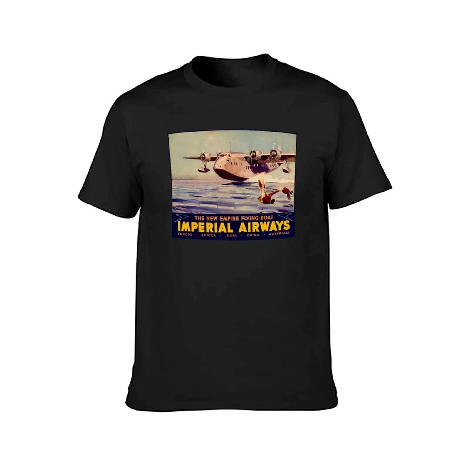 IMPERIAL AIRWAYS : Flying Boat Travel Advertising Print T-Shirt vintage anime shirt mens tall t shirts