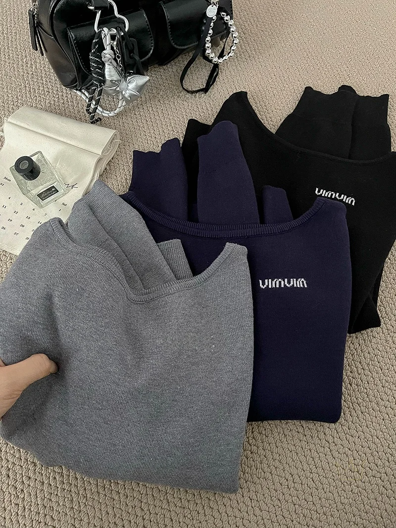 

Однотонный вязаный длинный свитер свека, женский свободный крой с надписью «ленивый», осень-зима, теплый модный круглый свитер Ne