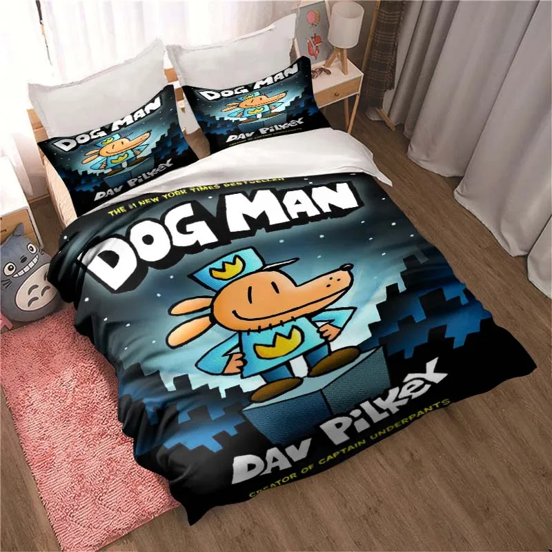 DOG MAN Cute Cartoon Pattern Bedding Set Duvet Cover Set Single Double Bed King Size Bed Set Adult Kid's Bedroom Anime Sheet Set