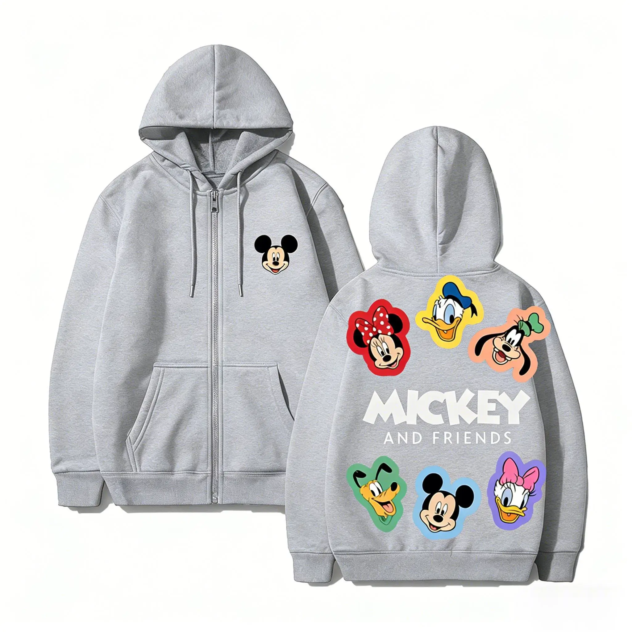 Unisex Disney Mickey Print Hoodie Men Women Zip Up Sweatshirt 2026 Winter Streetwear Casual Vintage Pullover Jacket Long-sleeved