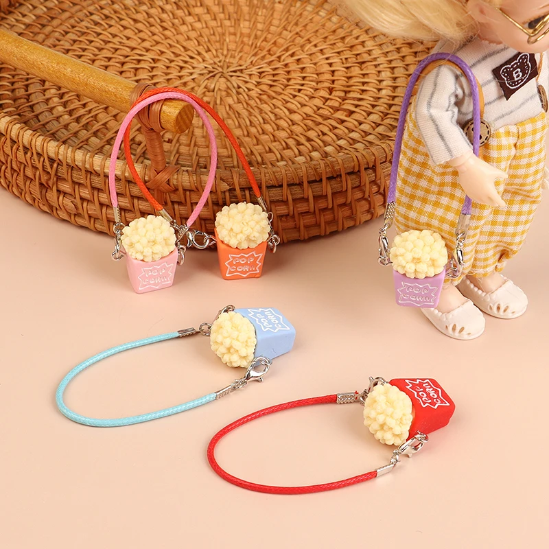 1Pc Mini Dollhouse Popcorn Bag Crossbody Bags Dolls Hanging Decoration Cute Plush Labubu Doll Decor Accessories Kid Toys