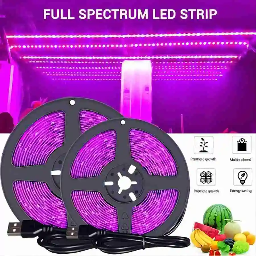 LED Full Spectrum1M/2M/3M/5M/10M LED Plant Grow Light 60 lamp beads/meter Strip LED Fitolampy Grow Lights For Greenhouse plant