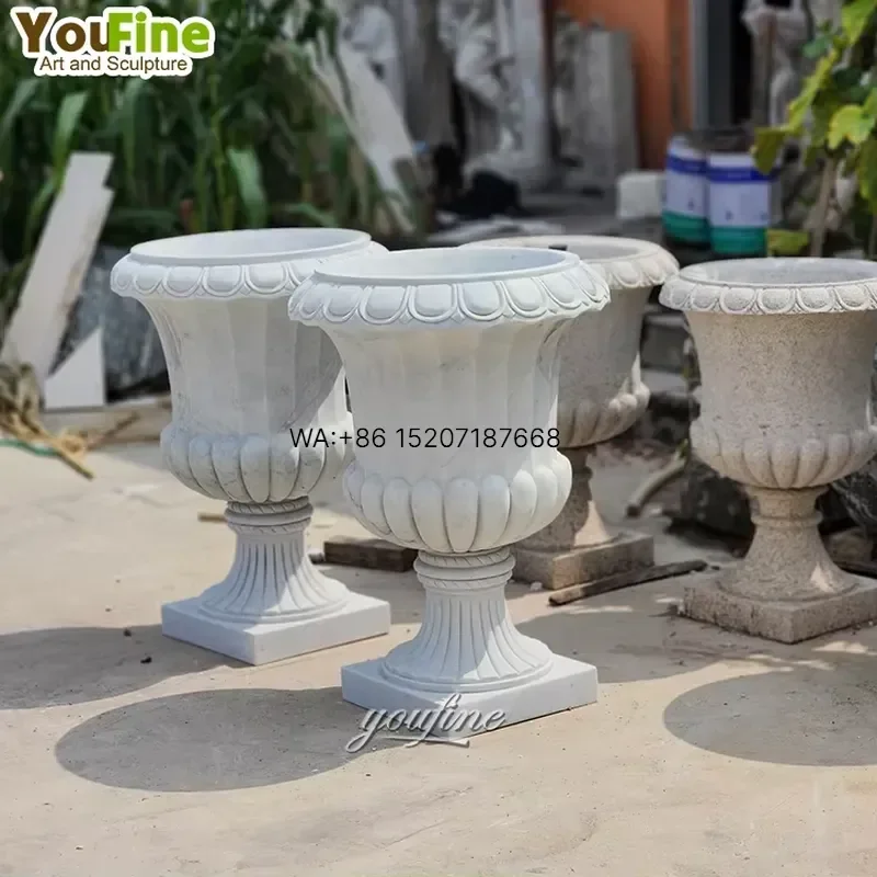 Wmwmnu High Quality Hand Carved Custom Marble Flower Pot Affordable Garden Decor for Outdoor Use Durable and Elegant Design