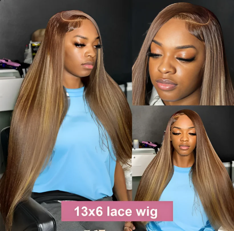 Brazilian 13X6 Hd Lace Frontale Human Hair Pruik Voor Vrouwen Highlight Gekleurd Bot Recht Voorgeplukt Goedkope Pruiken In De Uitverkoop