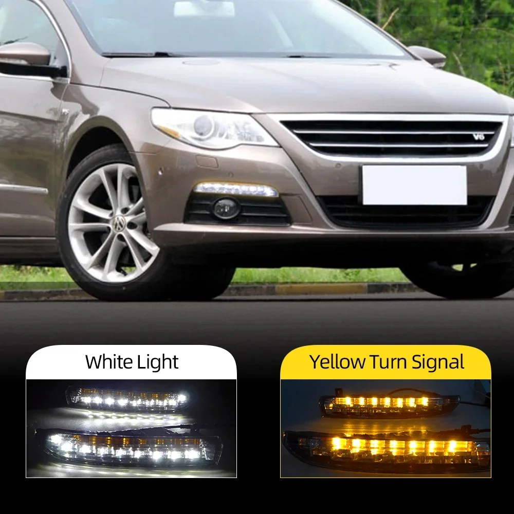 New！ CSCSNL 2PCS LED DRL Daytime Running Lights with Turnnig Yellow signal Lights  For VW Volkswagen Passat CC 2009 2010 2011 20