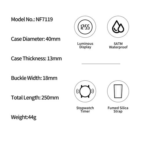 Imagen 2 del producto NAVIFORCE reloj de pulsera Digital deportivo para mujer, resistente al agua hasta 50M, alarma de día y fecha, relojes de cuenta atrás para mujer y niña, reloj 7119