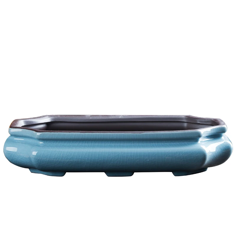 Chinese Purple Sand Ceramic Flowerpot Desktop Large-Diameter Glazed Flowerpot Classical Succulent Landscape Bonsai Flower Pot