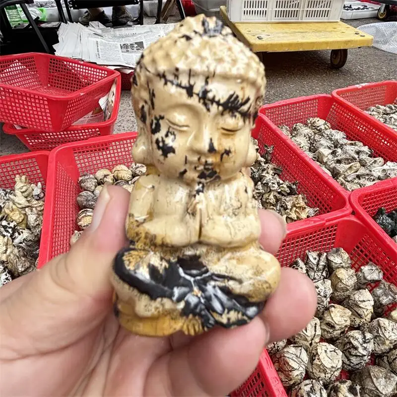 

Natural Picture Stone Buddha Carving Crystal Healing Fengshui Fashion For Home Decoration Lucky Gift 1pcs