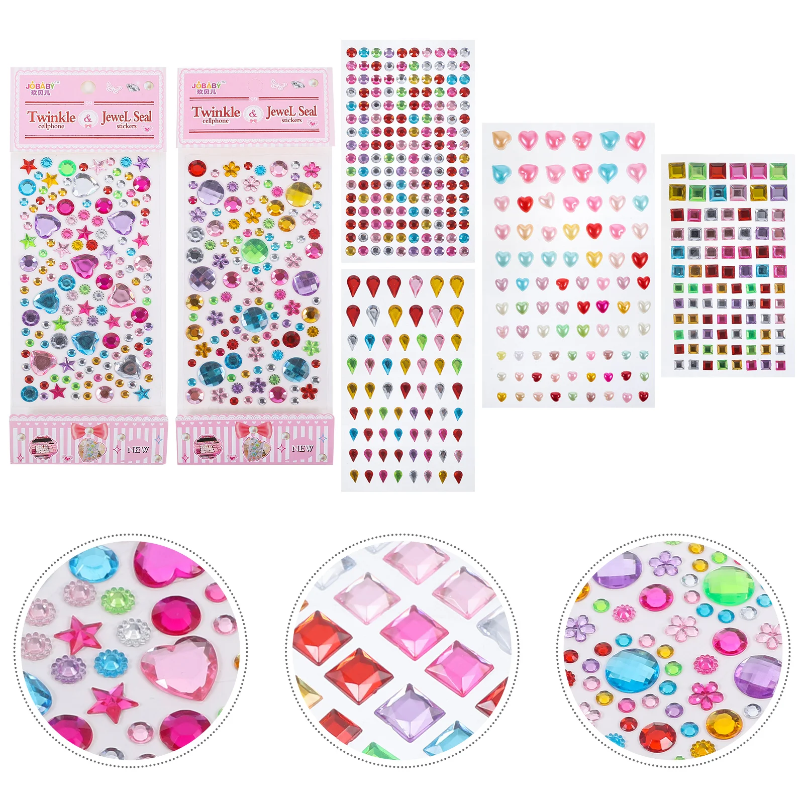 

6 Sheets Acrylic Diamond Sticker Tooth Gems Gemstones Jewels Circle Stickers Craft Makeup for Kids Square