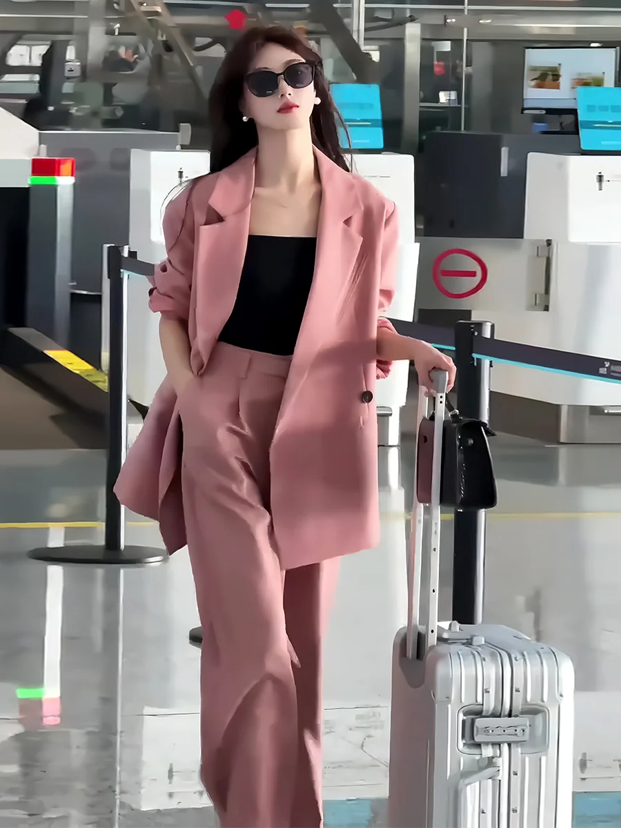 

Розовый деловой костюм-тройка: женский комплект для офиса с длинными брюками, модный образ для леди, новинка 2025 года, весенняя коллекция