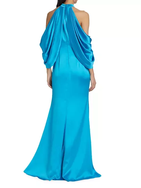 Robe de soirée dos nu drapée en satin pour femmes, robe de Rhsirène sexy, robes maxi, hors de l'initiative