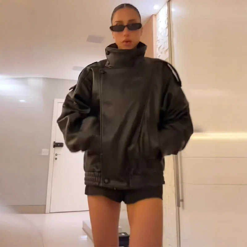 

2026 Autumn/Winter New British Style Trendy Women Clothing Motorcycle Jacket Fashionable Versatile Pu Leather Zipper Short Coats