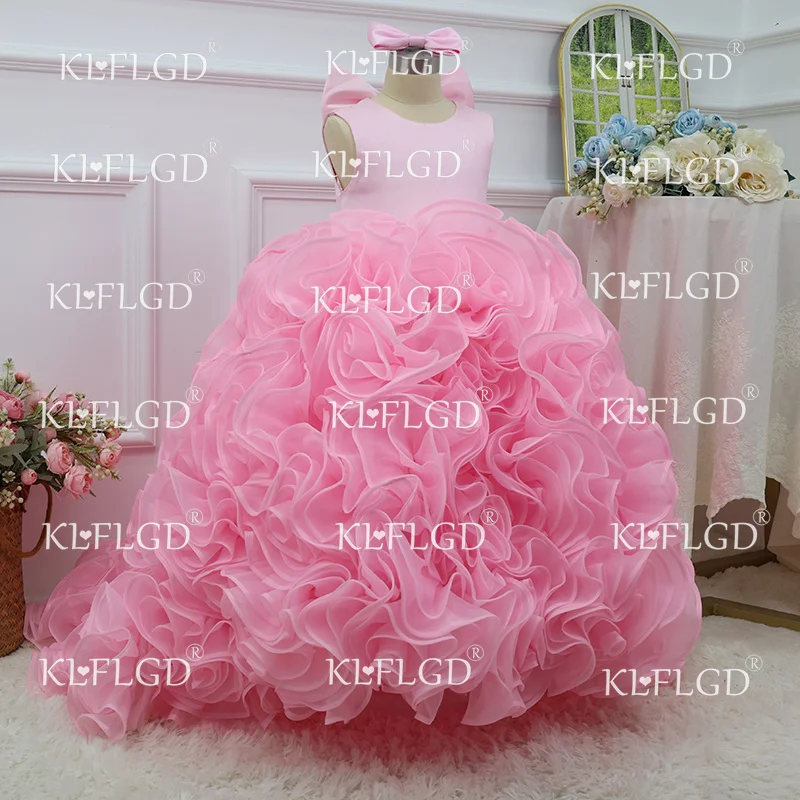 KLFLGD  High-end gorgeous tail dress girl model catwalk tutu skirt pink dress birthday party dress children's custom dress